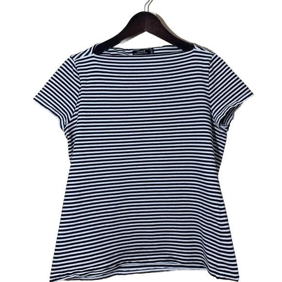 Kate Spade Saturday Striped Boatneck Tee Black White Sz L - Picture 1 of 8